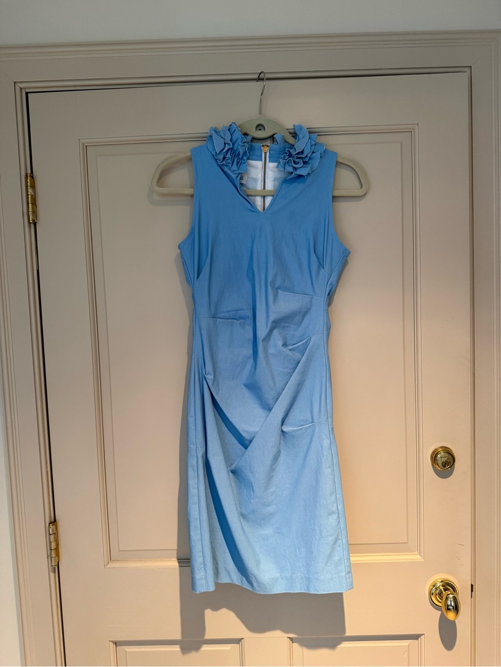 Sara Campbell Light Blue Sleeveless Midi Dress with Floral Collar
